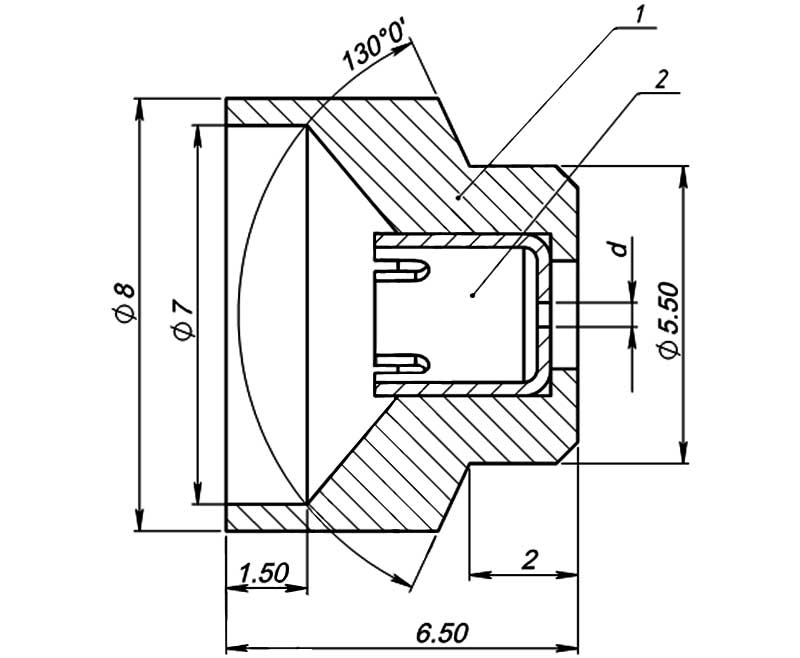 Конструктивная схема инжектора пилотной горелки серии 1443 (диаметр 0,50мм)