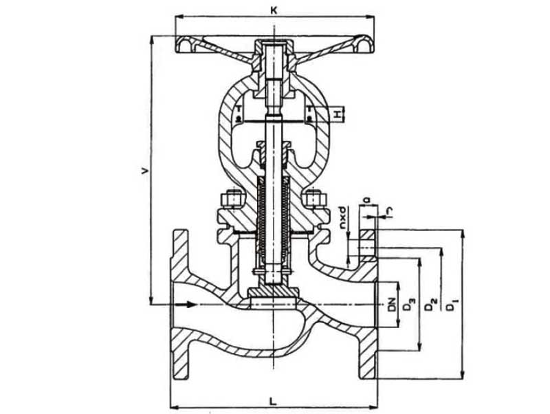 Габаритная схема вентиля запорного ZETKAMA 234 F