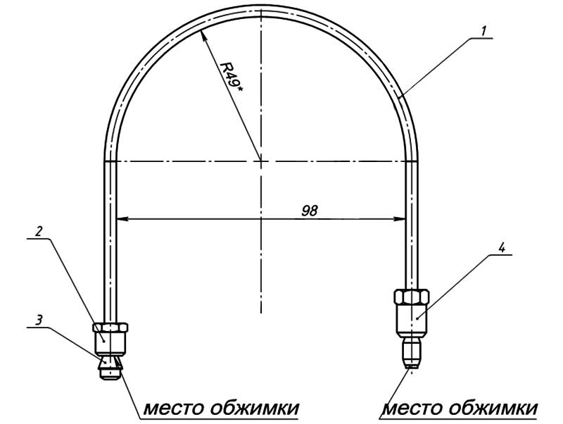 Конструктивная схема трубки запальника серия 1443 (диаметр 4мм, L=300мм)